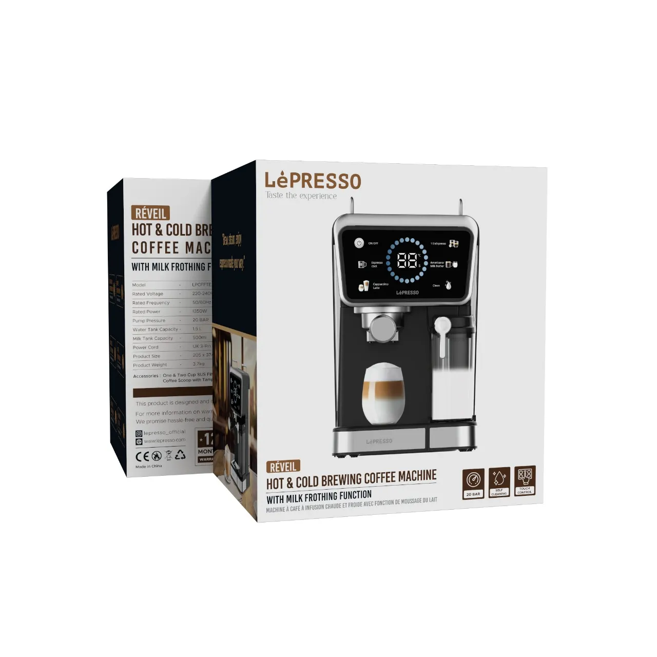 Lepresso Réveil 20 Bar Espresso Coffee Maker With Milk Frother And Touch Display - Image 10 مكينة صنع القهوة ليبرسو - الصورة 1