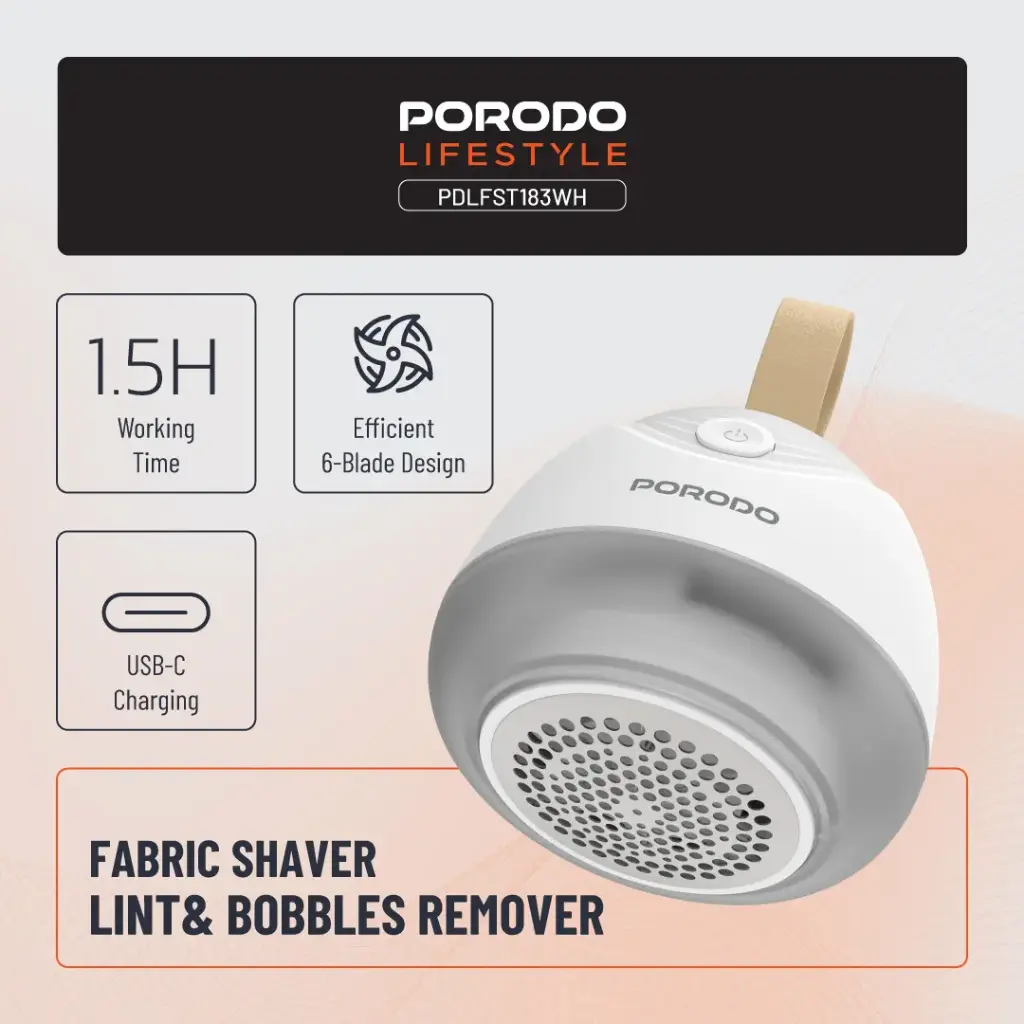 Porodo Lifestyle Fabric Shaver Lint & Bobbles Remover - White جهاز ازلة الوبر بورودو - Image 1