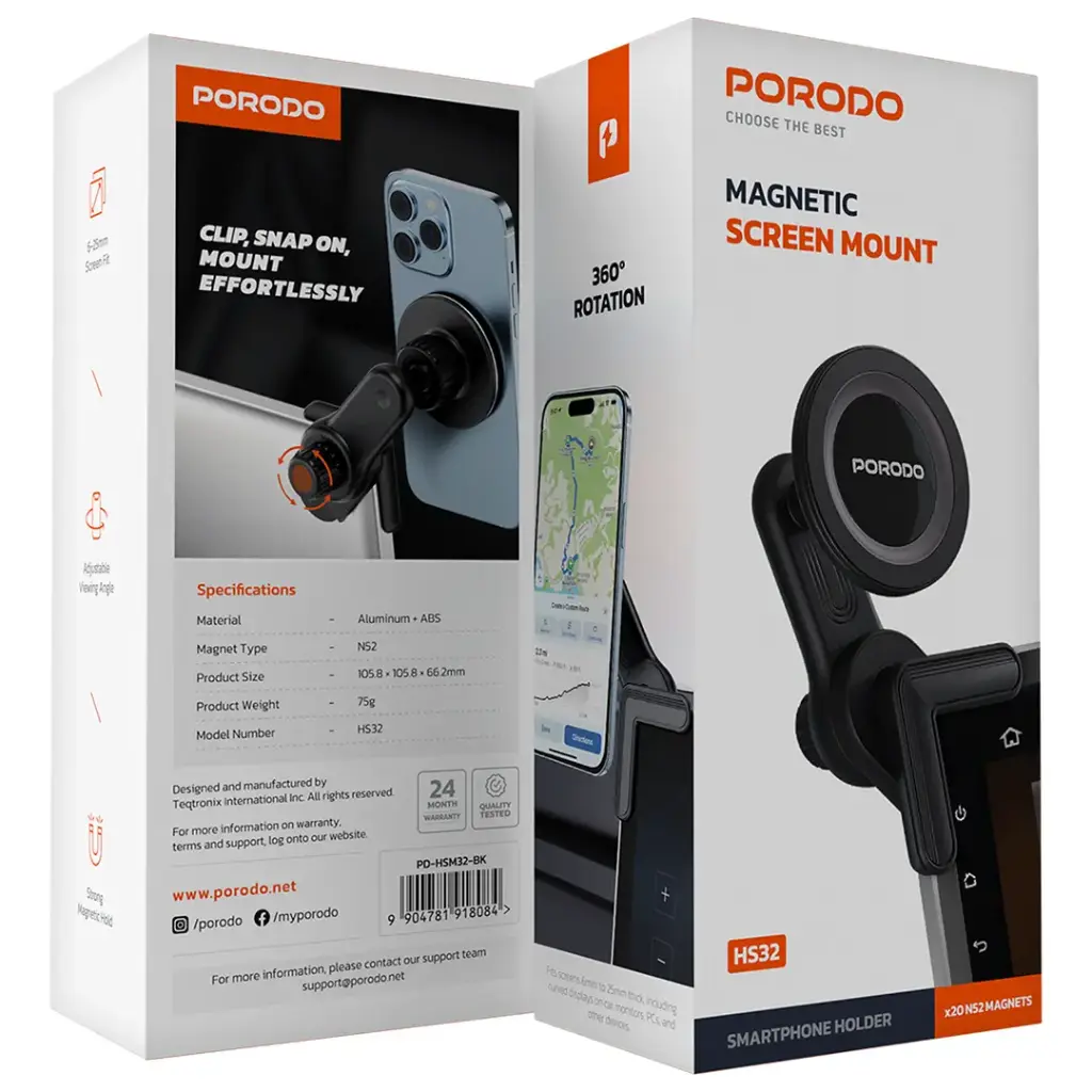 Porodo Magnetic Screen Mount - Black ستاند تسلا بورودو - الصورة 1