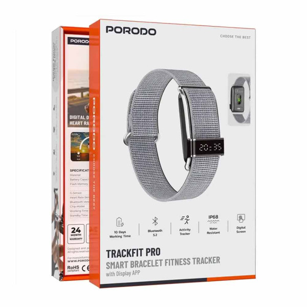 Porodo Trackfit Pro Smart Bracelet Fitness Tracker with Display App - Silver (4)-600x600 سوار ساعة ذكي بورودو فضي - Image 1