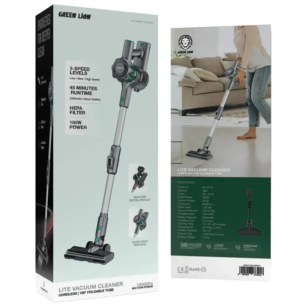 Green Lion Lite Vacuum Cleaner - Gray مكنسة لاسلكية بالشحن جرين ليون - Image 1